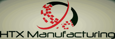 Abstract logo with red and black curved shapes and squares.